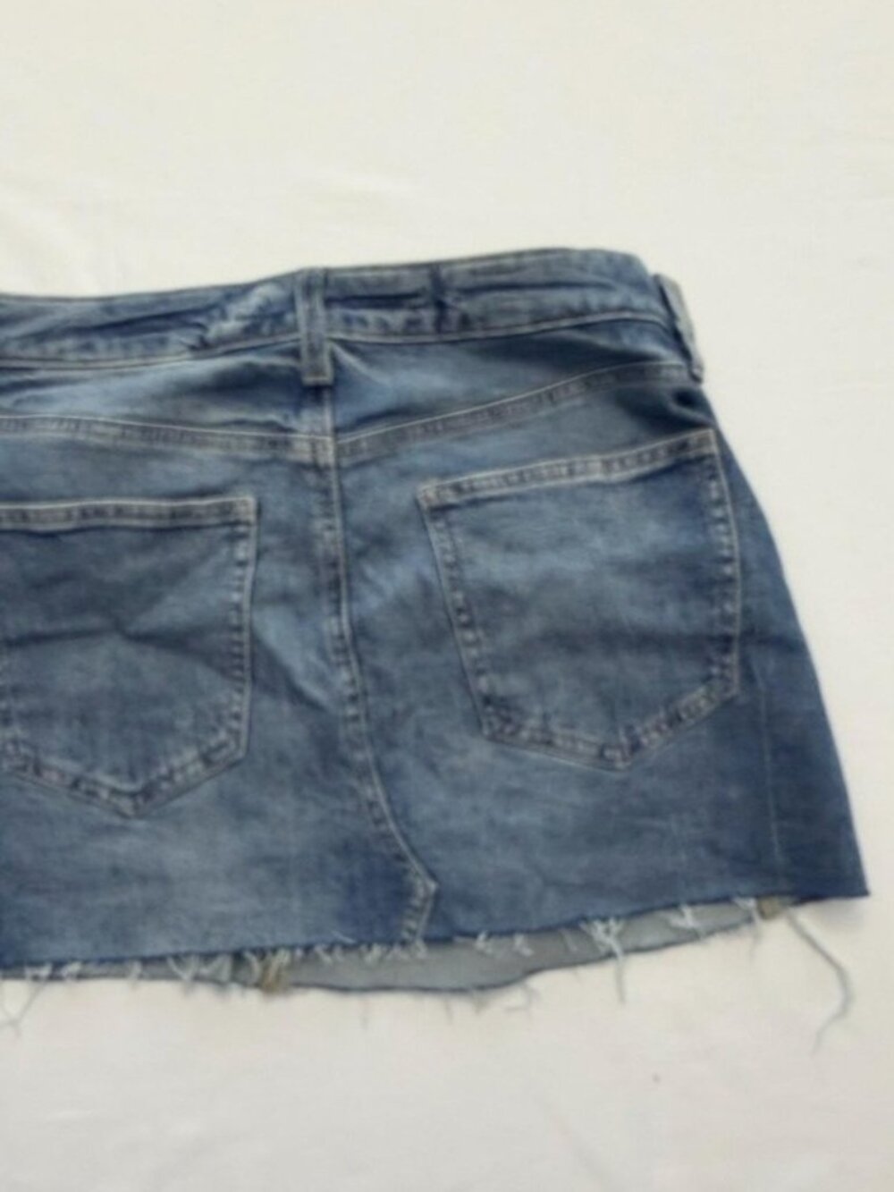 Blue Denim Mini Raw Hem Stretch Pockets Button - Picture 3 of 3